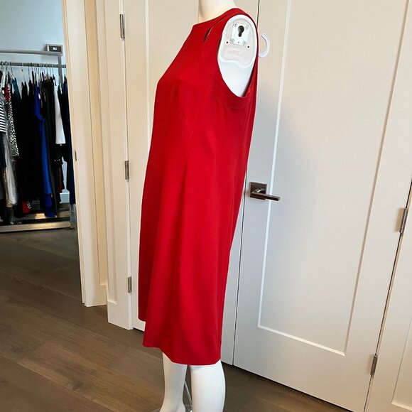 Akris Punto Contemporary Sleeveless Midi Lined Dress w Cut-Outs Deep Red Size 12 - Picture 8 of 13
